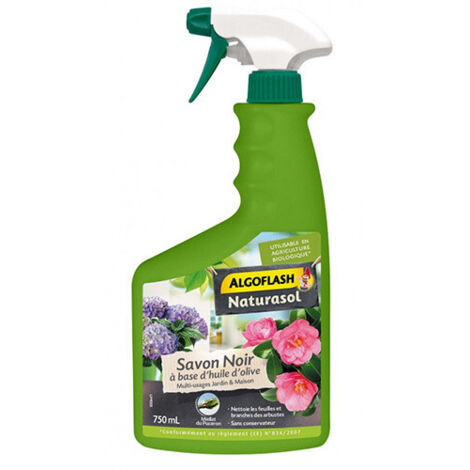 Savon noir liquide 750 ml – Nettoyant naturel à base d'huile d'olive – Élimine la fumagine et les insectes nuisibles – Algoflash