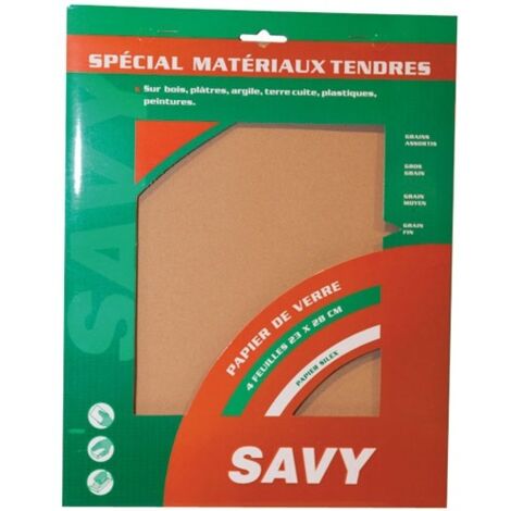 Savy Papier de verre grain fin ensemble 4 feuilles 28x23 cm