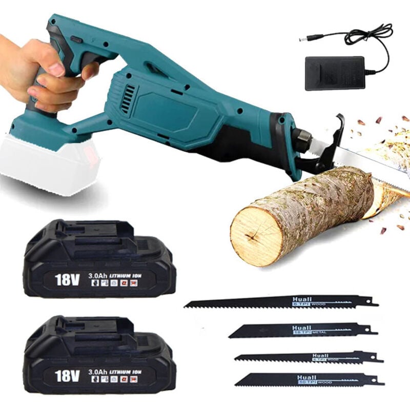 Saw blade, cordless saw blade, reciprocating saw blade, 4x blade, for wood plastic and metal, 2x 3.0Ah battery and charger, compatible with Makita