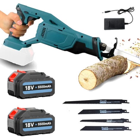 MAWIRON Saw blade, cordless saw blade, reciprocating saw blade, 4x blade, for wood plastic and metal, 2x battery and 5500mAh charger, compatible with Makita battery