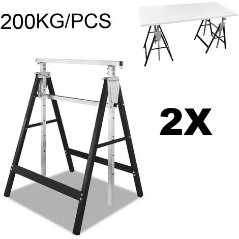 HENGDA Saw Horse Set of 4, Telescopic Scaffolding Trestle, Adjustable Height 80-130cm, Black-Silver