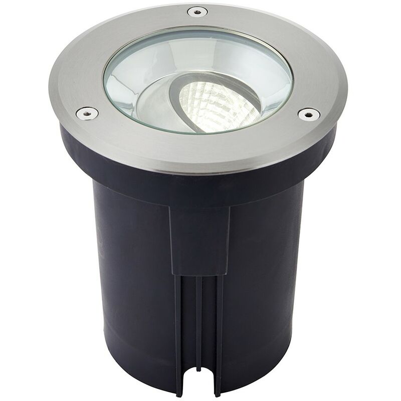 Saxby Hoxton - Outdoor Recessed Ground Light Cool White IP67 10.5W Matt Black Paint & Brushed Stainless Steel