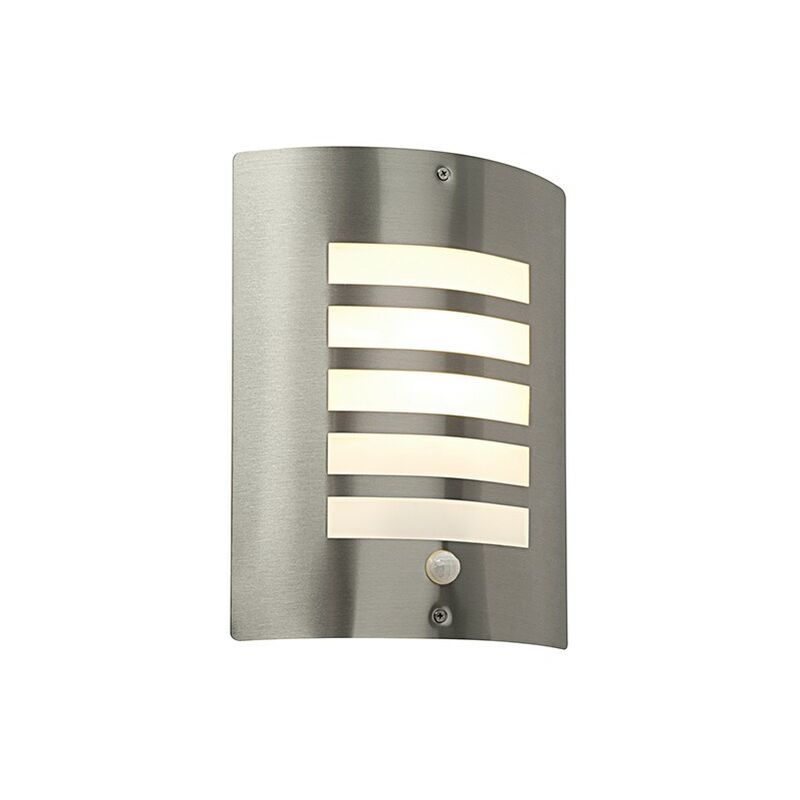 Image of Saxby Lighting - Bianco pir - Applique da esterno IP44 60W Acciaio inossidabile spazzolato e luce PIR1 opale IP44 - E27