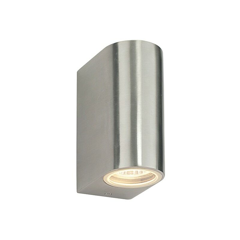 Doron - Outdoor Wall Lamp IP44 35W Brushed Alloy & Clear Glass 2 Light Dimmable IP44 - GU10 - Saxby Lighting