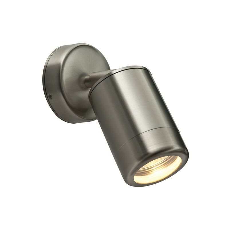 Odyssey - Outdoor Spot Wall Lamp IP65 7W Brushed Stainless Steel & Clear Glass - GU10 - Saxby Lighting