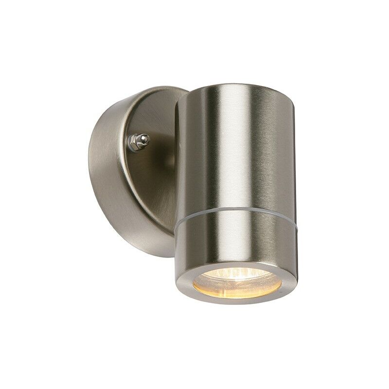 Palin - Outdoor Wall Lamp IP44 7W Brushed Stainless Steel & Clear Glass 1 Light Dimmable IP44 - GU10 - Saxby Lighting