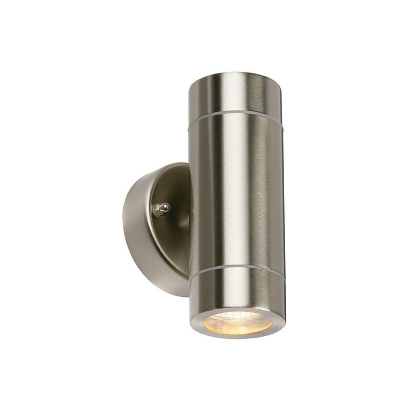 Saxby Lighting Palin - Outdoor Wall Lamp IP44 7W Brushed Stainless Steel & Clear Glass 2 Light Dimmable IP44 - GU10