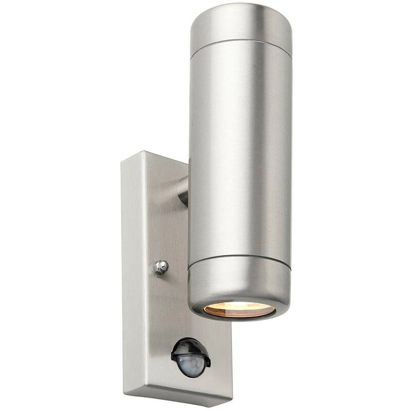 Image of Saxby Lighting - Saxby Odyssey pir Lampada da parete con sensore di movimento Up Down Acciaio inossidabile spazzolato e vetro trasparente IP44