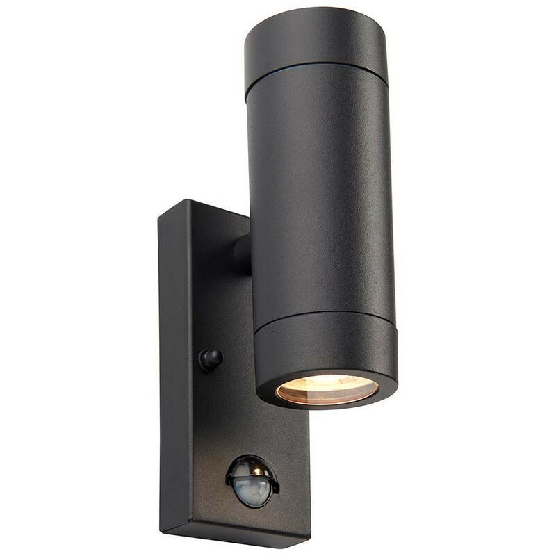 Saxby Odyssey pir Motion Sensor Up Down Wall Lamp Satin Black Paint & Clear Glass IP44