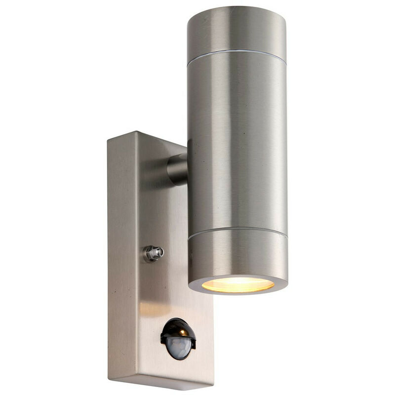 Saxby Palin pir Outdoor Up Down Wall Lamp 2 Light Brushed Stainless Steel IP65