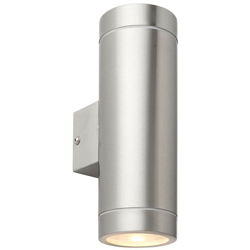 Saxby Palin xl Outdoor Up Down Wall Lamp Brushed Stainless Steel & Clear Glass IP44