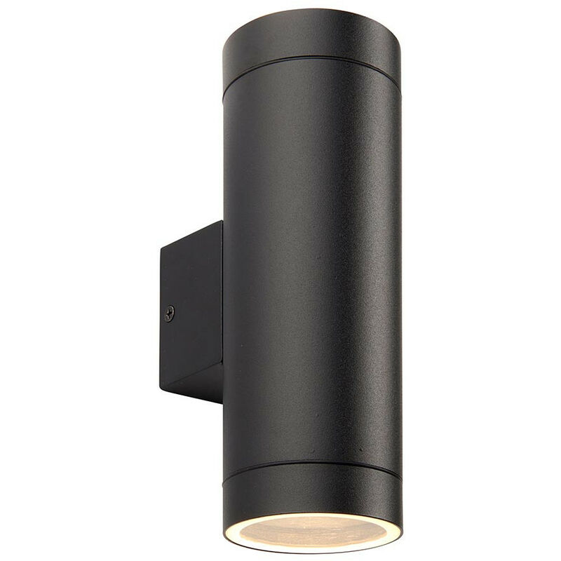 Saxby Palin xl Outdoor Up Down Wall Lamp Textured Black Paint & Clear Glass IP44