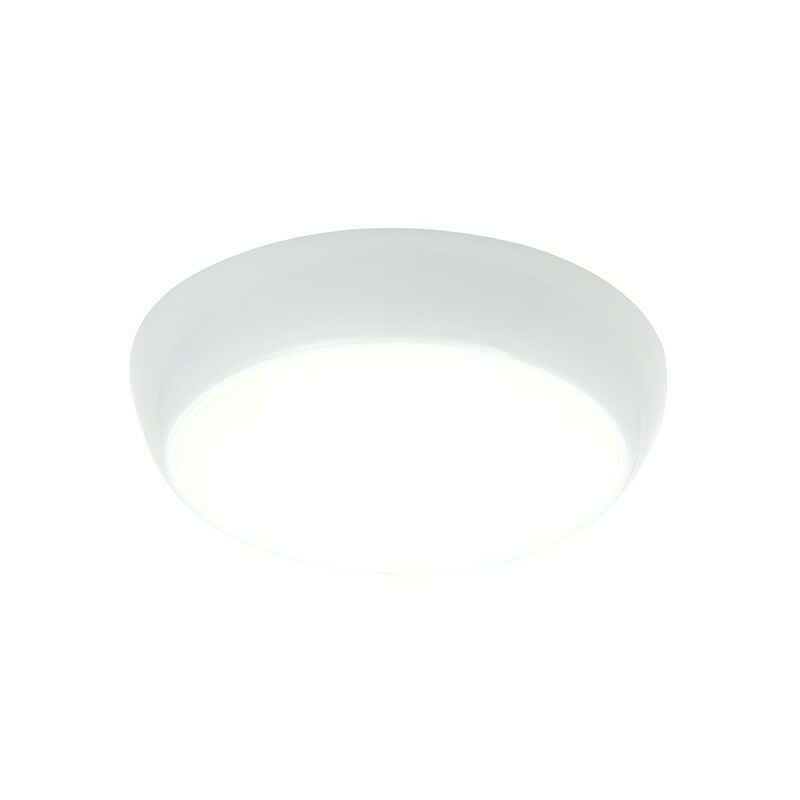 Saxby Vigor led microwave - Flush Ceiling Light 325mm Round Flush IP44 16W & 2W Gloss White