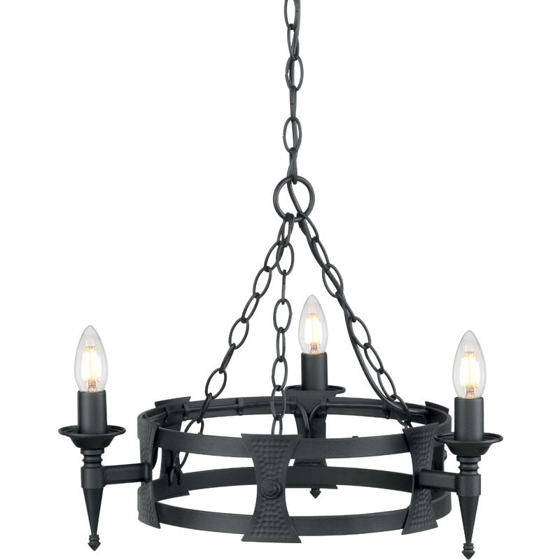 Saxon - Chandelier 3 Light Black Finish, E14 - Elstead