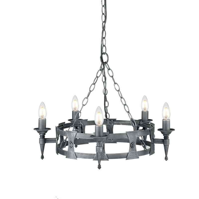 Saxon - 5 Light Chandelier Black, Silver Finish, E14 - Elstead