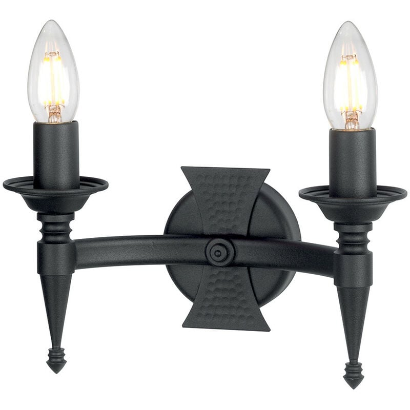 Elstead Saxon - 2 Light Indoor Candle Wall Light Black, E14