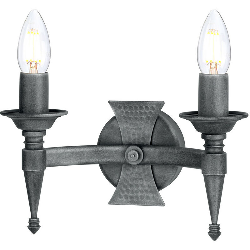 Saxon - 2 Light Indoor Candle Wall Light Black Silver, E14 - Elstead