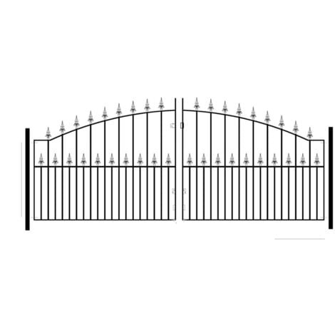 CANNOCK GATES Saxon Spear Top Arched Double Driveway Gate - Solid Steel - Fits Gap of 3048 mm x 1245 mm High - Electro Galv./Black Powder Coated