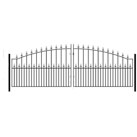 Saxon Spear Top Arched Double Driveway Gate - Solid Steel - Fits Gap of 3658 mm x 1245 mm High - Electro Galv./Black Powder Coated