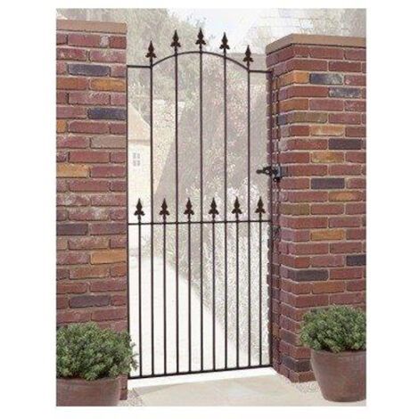 Saxon Spear Top Tall Bow Top Single Gate - Solid Steel - Fits Gap of 1067 mm x 1976 mm High - Electro Galv./Black Powder Coated