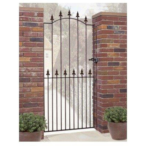 Saxon Spear Top Tall Bow Top Single Gate - Solid Steel - Fits Gap of 714 mm x 1964 mm High - Electro Galv./Black Powder Coated