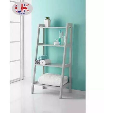Saxony Wooden 4 Tier Ladder Shelf For Extra Storage Display Bathroom Unit