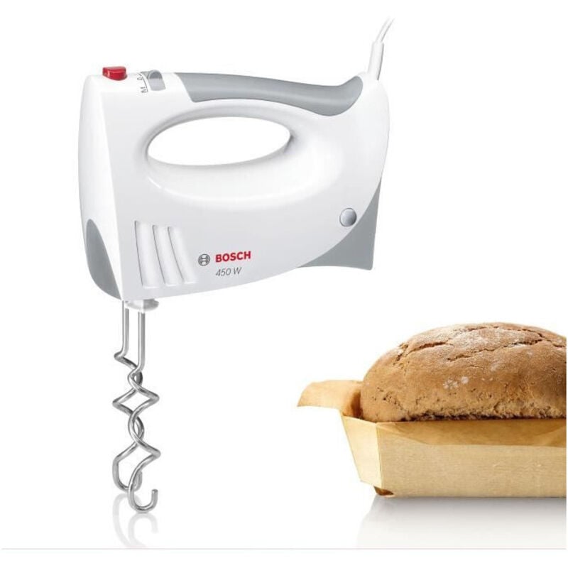 Bosch - Frullatore MFQ3530 - 450 w - 5 velocità - 2 fruste / 2 ganci impastatori in acciaio inox - Bianco / Grigio