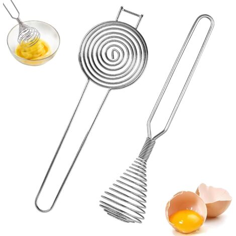 Sbattitore elettrico, Frusta piccola, Frusta con separatore di tuorlo d'uovo, Acciaio inossidabile, Separatore di albume con manico lungo, Adatto per cucina, casa, hotel, ristorante, set da 2 pezzi (A