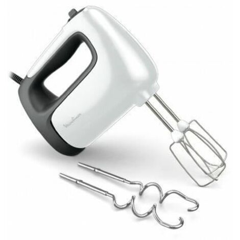 Sbattitore Moulinex Prep'Mix+, ideale per preparazioni leggere e pesanti, potente motore da 500 W, 5 velocità, impostazione Turbo, 2 fruste, 2 ganci per l'impasto, acciaio inox, HM460110