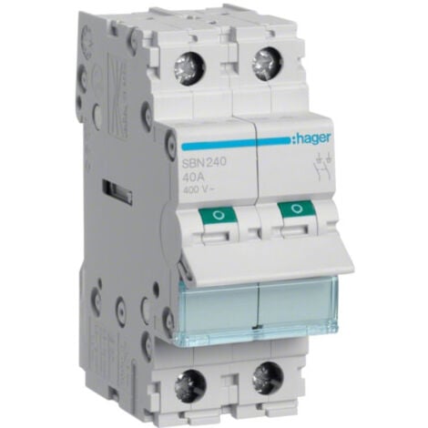 Sbn240 Hager Interrupteur Sectionneur Modulaire Bipolaire 2 Pôles 40a - Auxiliarisable - Bornes à Vis