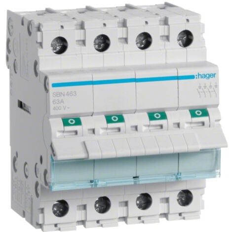 SBN463 Hager Interrupteur sectionneur modulaire tétrapolaire 4P 63A - auxiliarisable - Bornes à vis