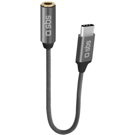SBS Adattatore Con Connettori In Metallo Jack Femmina Universale Da 3,5Mm E Type-C Maschio, Cavo In Tessuto, Lunghezza 15 Cm