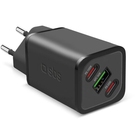 SBS Alimentatore Slim USB-C 100W, Tecnologia GaN, Power Delivery (PD), Ricarica Rapida, Adaptive Fast Charge (AFC), Caricatore iPhone, iPad, MacBook Air, Samsung, Tablet, Smartphone, Notebook, Nero
