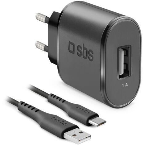 SBS Caricabatterie Da 1 A Con Uscita Usb Da 1A E Presa Europea, Cavo Micro Usb Per Ricarica E Trasferimento Dati, Lunghezza 100 Cm