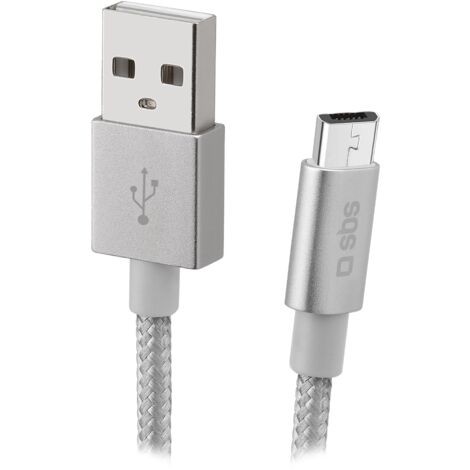 SBS Cavo Micro Usb, Con Connettore Metallico E Cavo Rivestito In Tessuto Silver 1 Metro