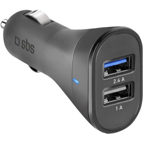 SBS Mini car charger 12/24V 2400 mAh fast charge with 2 USB port, black color (TECR2USB24AFAST)