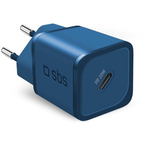 SBS TETRGAN1C20B chargeur d'appareils mobiles Écouteurs, Haut-parleur portable, Smartphone, Smartwatch, Tablette Bleu Secteur Charge rapide Intérieure