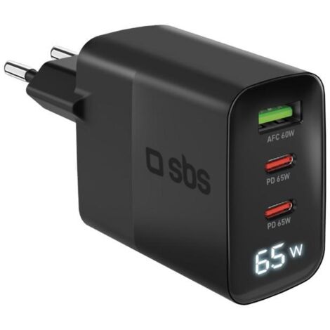 SBS TETRGANLCD1USB2C65K chargeur d'appareils mobiles Universel Noir Secteur Charge rapide Intérieure