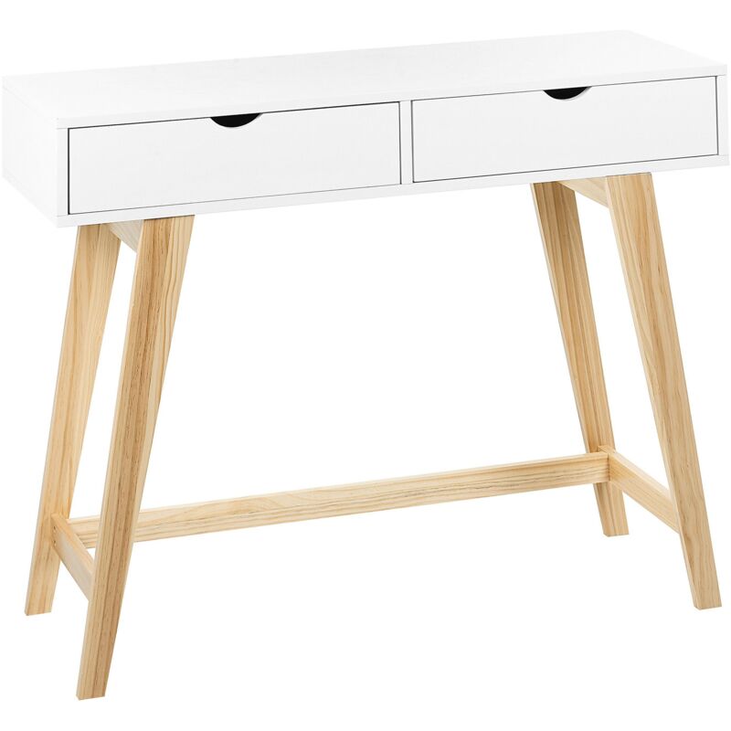 Scadinavian Console Table 2 Drawers Wooden Legs White with Light Wood 101 x 36 cm Sully