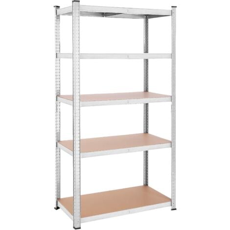 Scaffalatura a 5 Ripiani, 200 x 100 x 50 cm, Capacità di Carico di 600 kg (120 kg per Ogni Ripiano), Scaffale Resistente da Garage, Ripiani Regolabili, Struttura in Acciaio, Argento