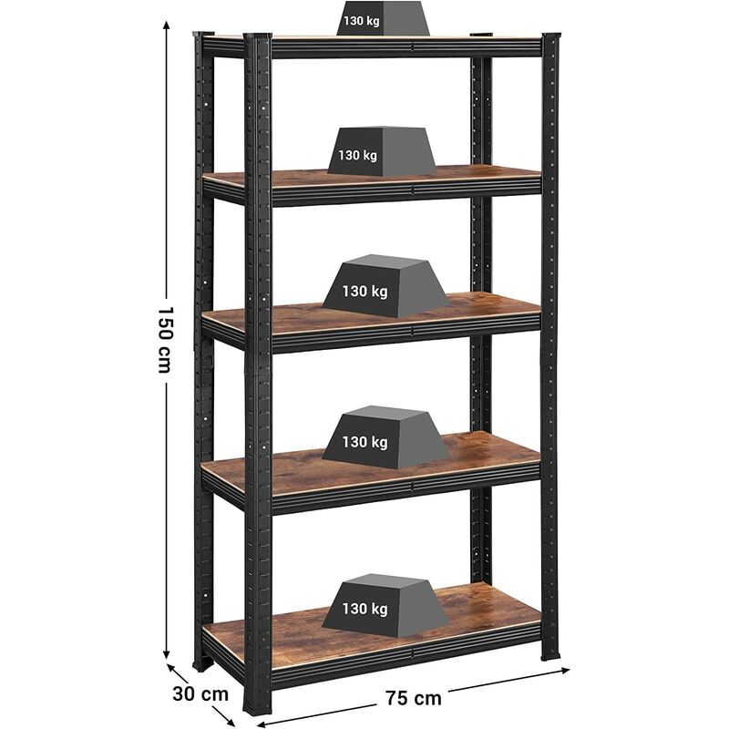capacit/à di Carico di 650 kg Ripiani Regolabili Cucina Scaffale Industriale 150 x 75 x 30 cm SONGMICS Scaffalatura 130 kg per Ogni Ripiano Marrone Vintage e Nero GLR030B01 per Soggiorno
