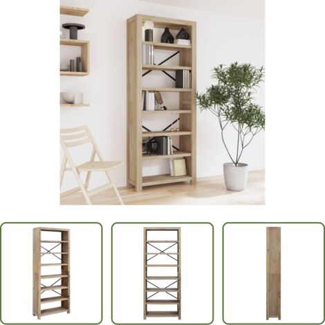 Scaffalatura in acacia -  Libreria a 7 Ripiani 80x30x200 cm in Legno Massello di Acacia