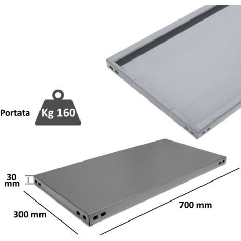 SCAFFALATURA in metallo COMPONIBILE varie misure e portate tipo pesante con rinforzo - Componente: Ripiano cm 30x70