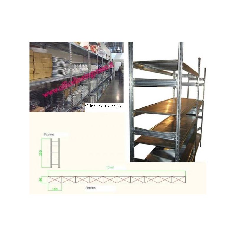 Image of Scaffalatura industriale a ripiani lunghezza 12 metri , altezza 2,50 mt, profondit� 60 cm con 5 ripiani in altezza