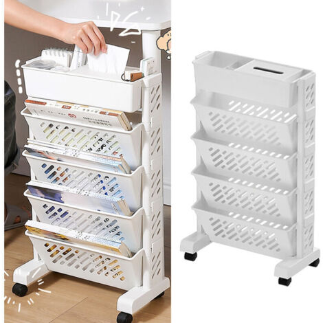 Scaffalatura mobile in plastica, girevole e rimovibile, di grande capacità pratica scaffalatura organizzativa su ruote a 5 ripiani.