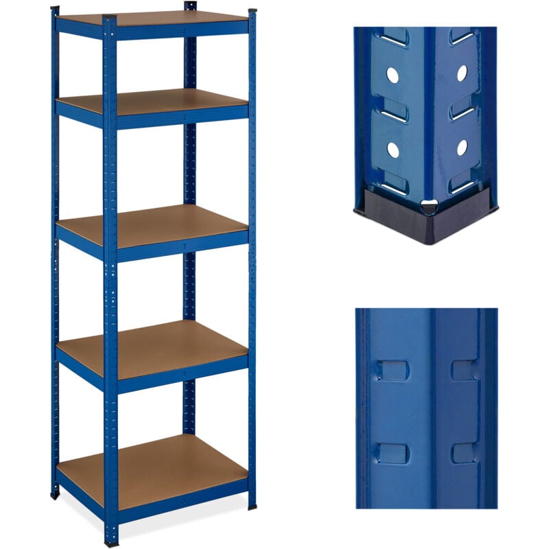 Image of 2 scaffali robusti, HLP 180x60x45 cm, fino a 500 kg, 5 ripiani, cantina, garage, scaffale modulare, acciaio, blu