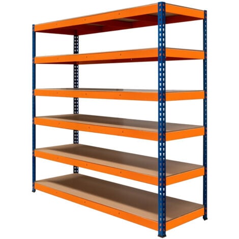 Scaffalatura Per Garage S-Rax 6 Ripiani 180 Cm X 180 Cm X 60 Cm In Acciaio Capacità Di 300 Kg Per Ripiano Disposizione Regolabile Montaggio Senza Bulloni Piedi In Gomma 3 Barre Di Supporto Rinforzate