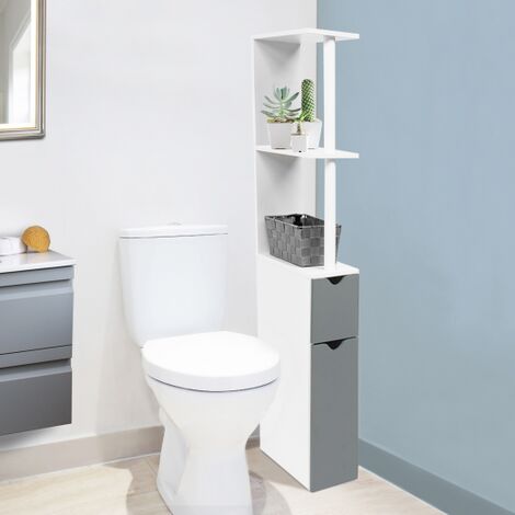 SoBuy FRG135-W,Piantana portarotolo e portascopino 2 in 1, Mobile bagno,  bianco, IT