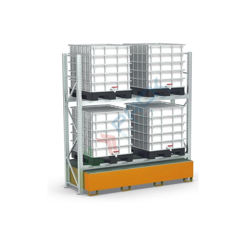 Scaffalatura con vasca di contenimento per 4 ibc