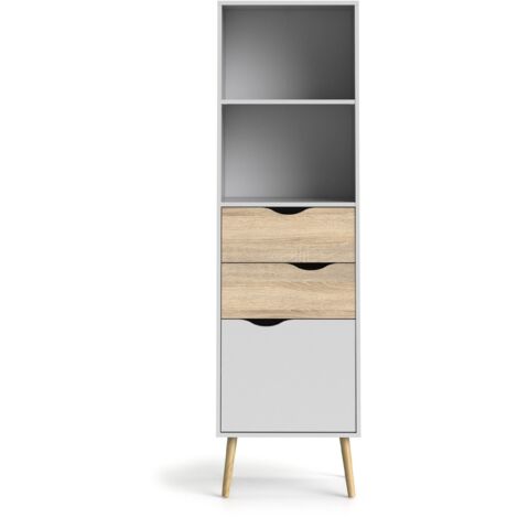 Scaffale 2 cassetti, 1 anta bianco e rovere decorativo H171,3 cm - BILLUND